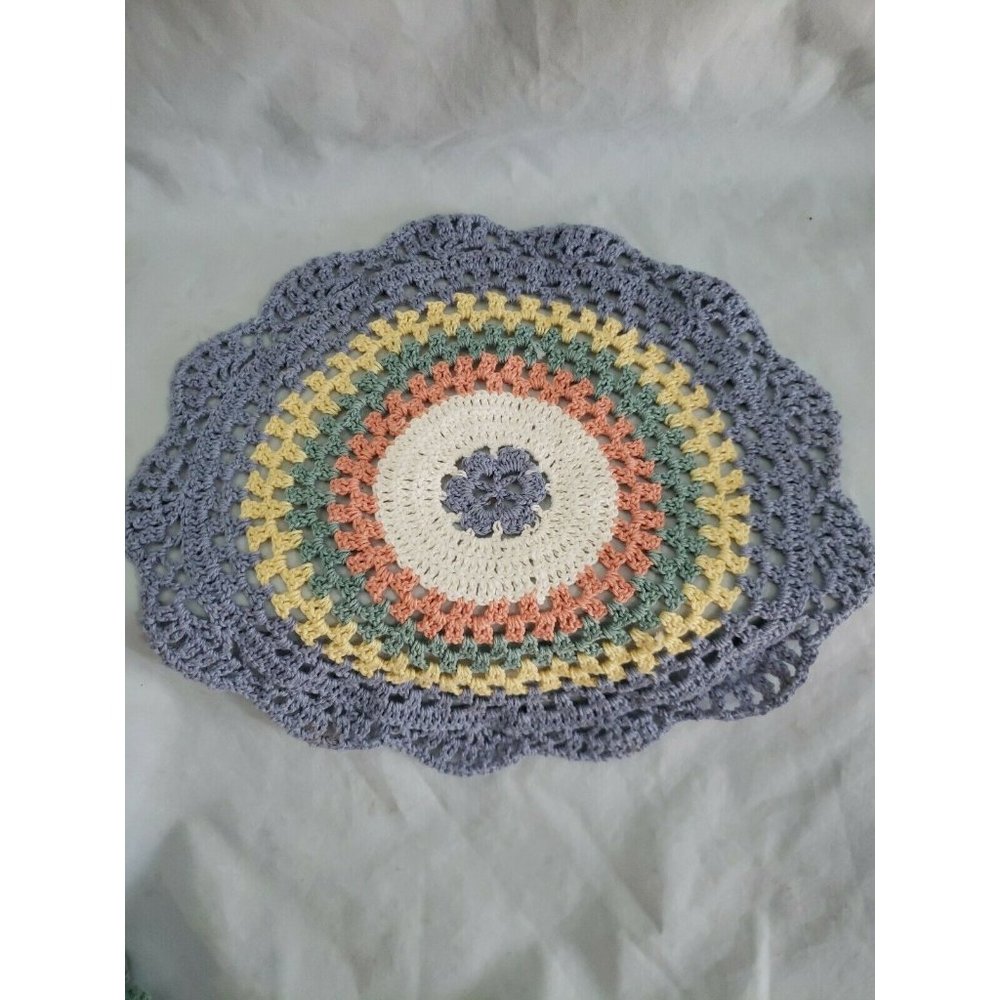 cotton crochet thread round 9" diam. doily rustic, cottage core, country colors